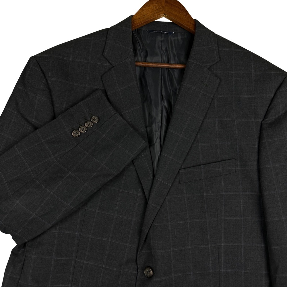 Ralph Lauren Mens Wool Blazer Charcoal Grey Windowpane Sport Coat Jacket 46R